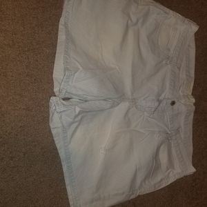 Old Navy shorts. Light wash, pinstriped denim with distressing. Size 16.